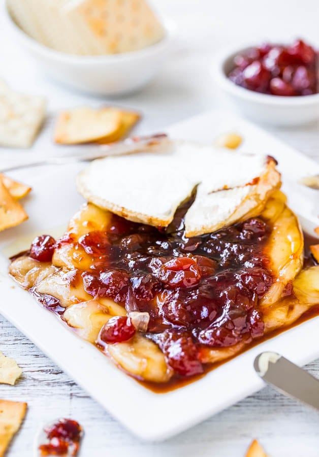 The Best Baked Brie with Balsamic Cherries - Only 3 ingredients & ready in 15 minutes! So easy & it really is the best!