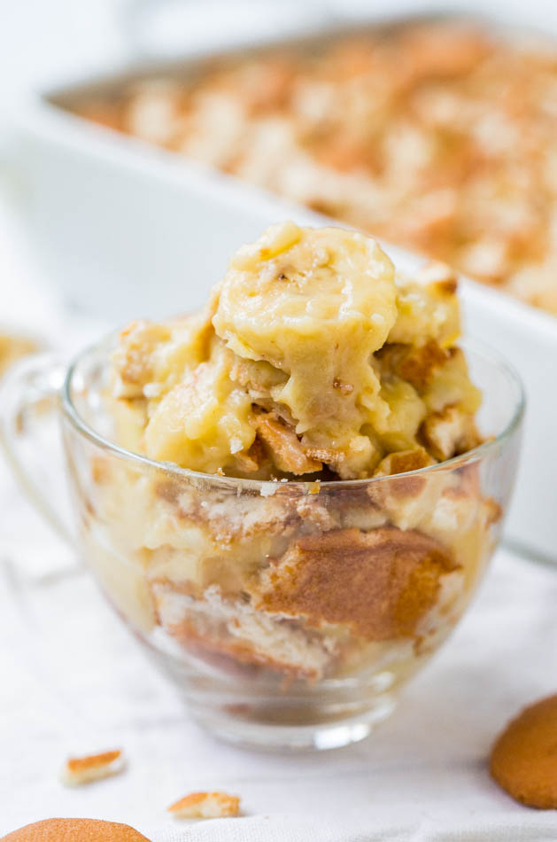 Old-Fashioned Banana Pudding Recipe — This 100% scratch homemade banana pudding recipe is made with vanilla pudding, ripe bananas, and Nilla Wafers. It’s EASY to assemble and SO GOOD!!