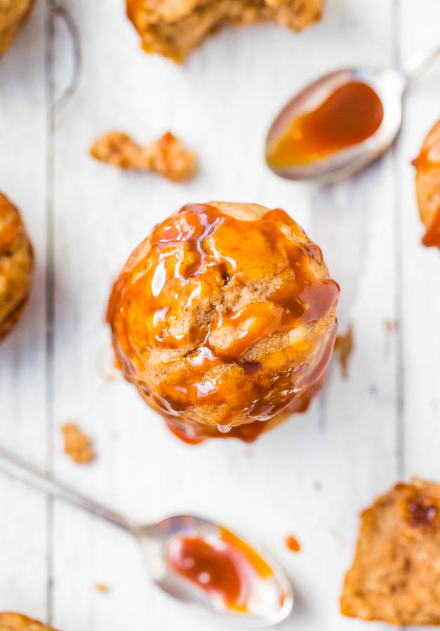 Salted Caramel Buttermilk Brown Sugar Muffins - Soft, fluffy muffins that are dripping with salted caramel! Best breakfast ever!