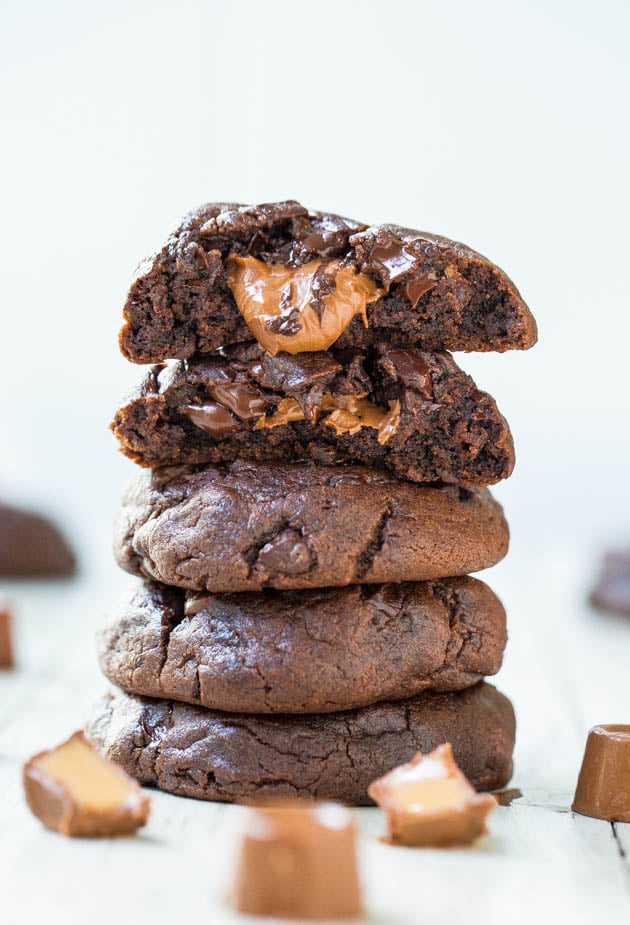 Caramel-Stuffed Quadruple Chocolate Cookies