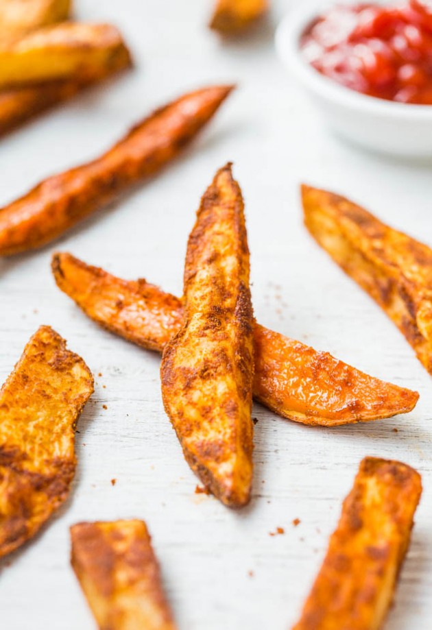 Baked Seasoned Fries — These oven fries are thick-cut and baked rather than fried. They're flavored with smoked paprika and cumin, and their smoky flavor pairs well with just about anything! 