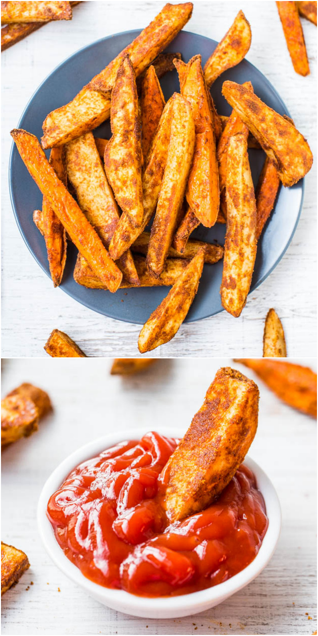 Baked Thick-Cut Seasoned Oven Fries (vegan, GF) - Learn the secrets to creating restaurant-style oven fries! They're baked rather than fried so you can have extra!