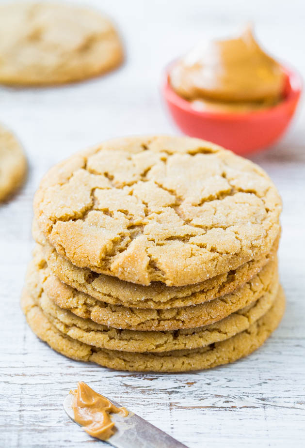 stack of soft and chewy peanut butter cookies