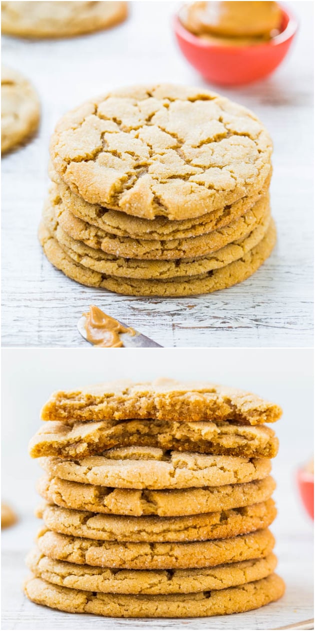 Old-Fashioned Chewy Peanut Butter Cookies — These soft peanut butter cookies are the peanut butter version of a molasses crinkle. They’re soft, supremely chewy, and have an old-fashioned peanut butter cookie flavor!