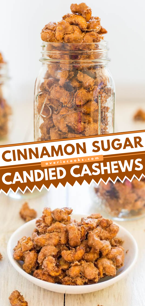 Cinnamon Sugar Candied Cashews (GF) - Make the fancy storebought kind at home! Salty-and-sweet, ready in 30 mins & so good!
