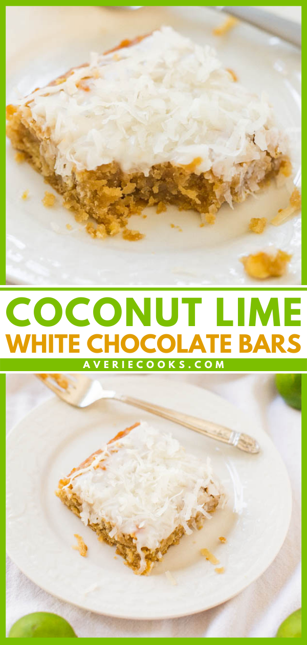 Coconut Lime White Chocolate Bars - Soft, easy bars that will make you feel like you're on a tropical vacation!