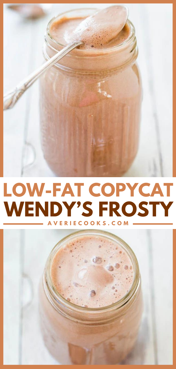 This Copycat Wendy's Frosty Recipe is low-fat and so easy to whip up! It tastes like a lighter chocolate milkshake, but it's still super creamy and delicious.