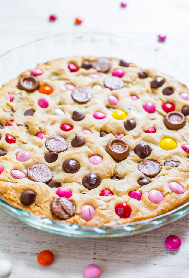 Loaded Soft and Chewy M&M Cookie Pie - If you like M&M cookies, you'll love this biggie version! Super easy & always a big hit!
