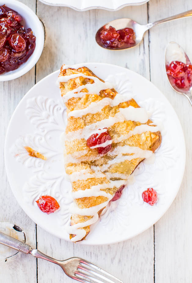 Glazed Puff Pastry Cherry Turnovers — These cherry turnovers are so good that people will think you bought them from a local bakery, but they’re so easy, ready in 20 minutes, and you’ll never need to settle for store-bought turnovers again.
