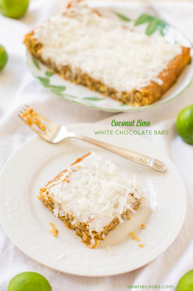 Coconut Lime White Chocolate Bars - Soft, easy bars that will make you feel like you're on a tropical vacation!