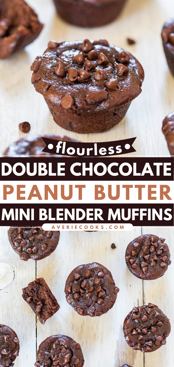 Healthy Chocolate Peanut Butter Muffins  — NO added refined sugar, flour, or oil and only about 100 calories!! Naturally gluten-free! They taste AMAZING, are a reader FAVORITE, and are made in your blender!!