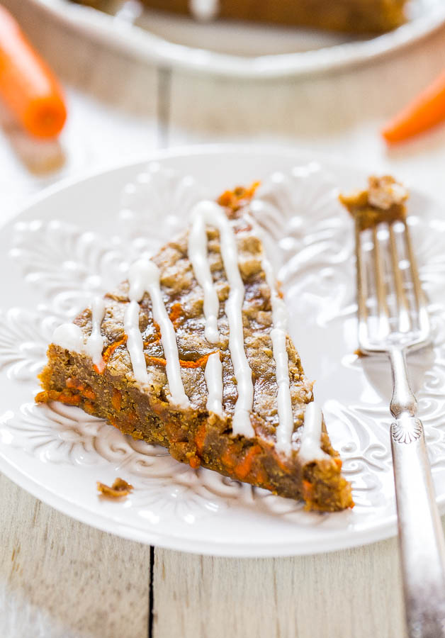 Soft Carrot Cake Bars with Cream Cheese Glaze - Super soft bars that taste like blondies packed with chewy carrots! So good & a must-make!