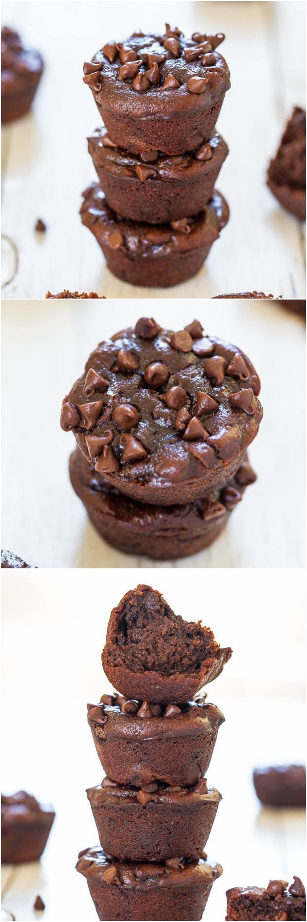 Flourless Double Chocolate Peanut Butter Mini Blender Muffins (GF) - No refined sugar, flour, oil & only 75 calories! They taste amazing!