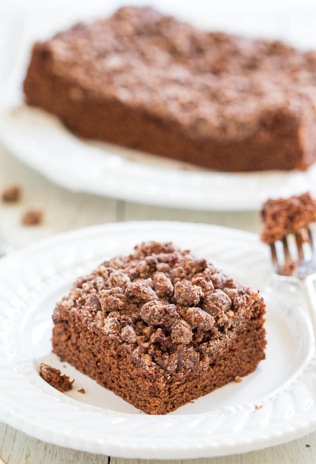 Cocoa Crumble-Topped Chocolate Mocha Cake - It's hard to resist picking those big cocoa crumbles right off this super soft & easy cake!