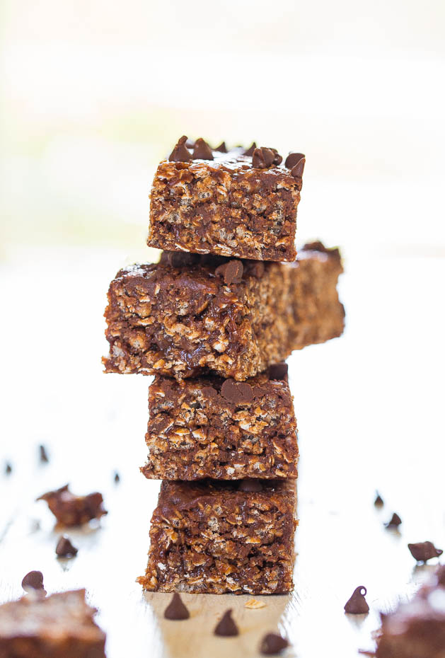 No-Bake Double Chocolate Peanut Butter Granola Bars (vegan, GF) - Make healthy bars that taste like candy bars in 10 minutes!