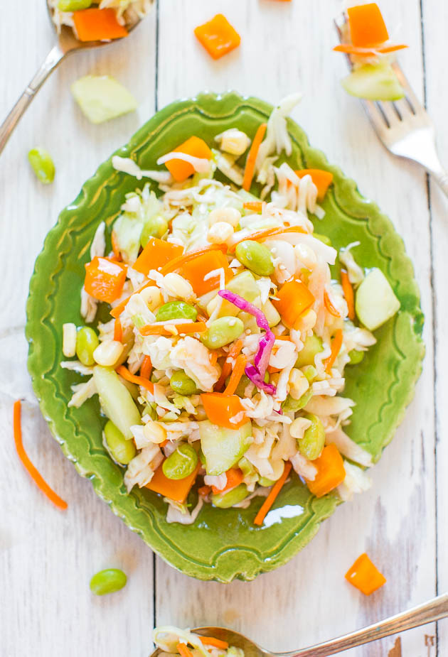 Skinny Mayo-Less Cabbage Salad (vegan, GF) - This healthy cabbage salad/coleslaw isn't coated with gobs of mayo & you won't miss it!