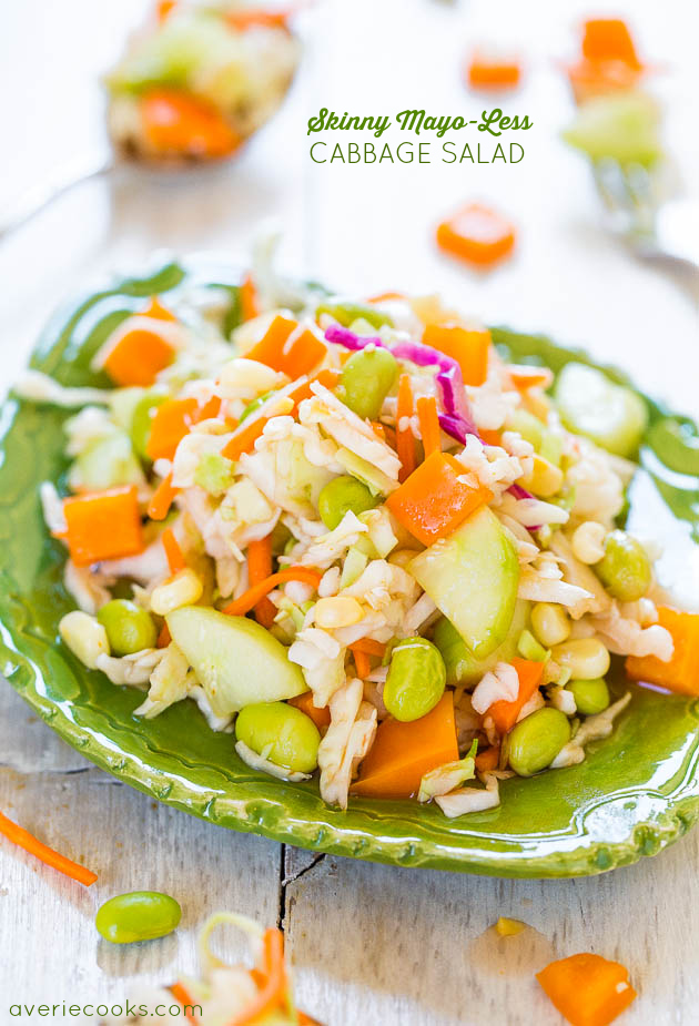 Skinny Mayo-Less Cabbage Salad (vegan, GF) - This healthy cabbage salad/coleslaw isn't coated with gobs of mayo & you won't miss it!
