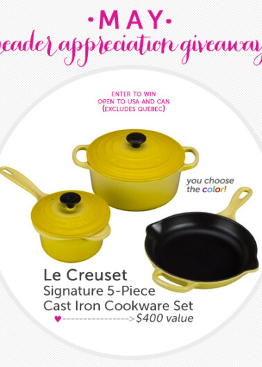 May reader appreciation giveaway: win a 5-piece le creuset signature cast iron cookware set valued at $400.