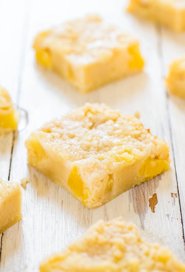 Tropical Escape Soft Pineapple Crumble Bars - Sweet, soft bars with big pineapple chunks that taste like a tropical vacation! 