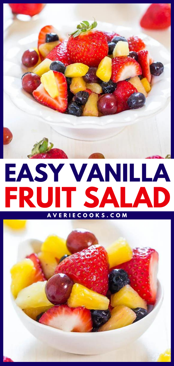 Vanilla Pudding Fruit Salad — The easiest fruit salad ever thanks to the addition of vanilla pudding mix! Make it for your next party and watch it disappear!