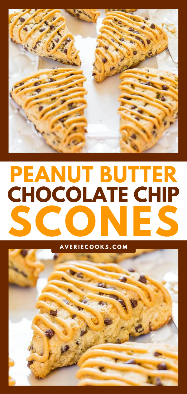 Peanut Butter Chocolate Chip Scones - Easy scones that are moist, full of flavor & loaded with chocolate chips! (and not dry!)