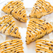 Peanut butter chocolate chip scones with peanut butter glaze.