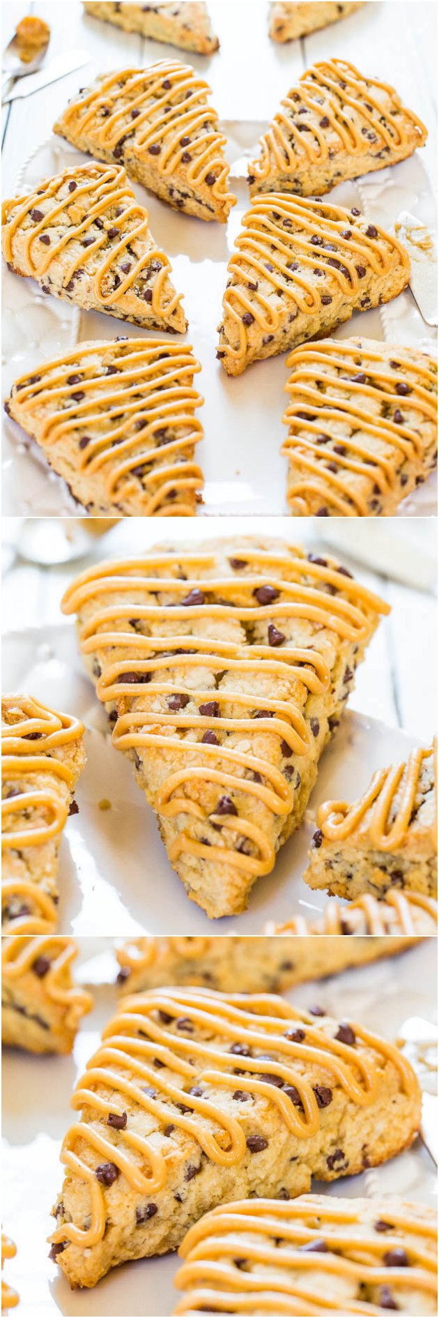 Peanut Butter Chocolate Chip Scones - Easy scones that are moist, full of flavor & loaded with chocolate chips! (and not dry!)