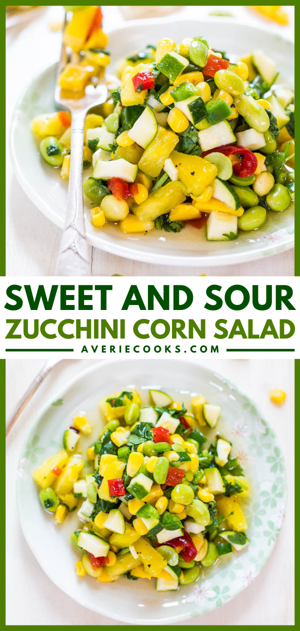 Sweet and Sour Zucchini Corn Salad - Packed with big, bold flavors and tons of crunch! Healthy, light and not just another salad! 