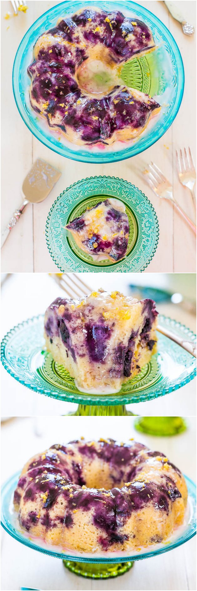 Blueberry Lemon Cake with Lemon Glaze - Almost more berries than cake in this soft, fluffy cake! The lemon glaze is plate-licking delish!!