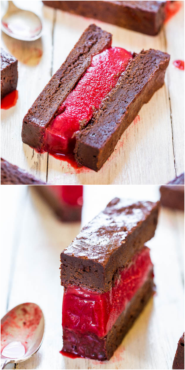 Fudgy Brownie and Raspberry Ice Cream Sandwiches - Look at the fudge factor on these babies! Now THIS is an ice cream sandwich!