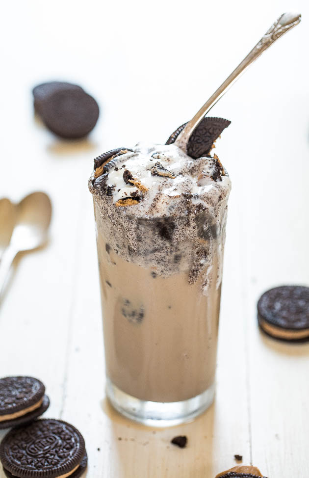 Lightened Up Cookies and Cream Mocha Milkshake - Iced coffee blended with ice cream is so darn good!! And it's lighter, even better!