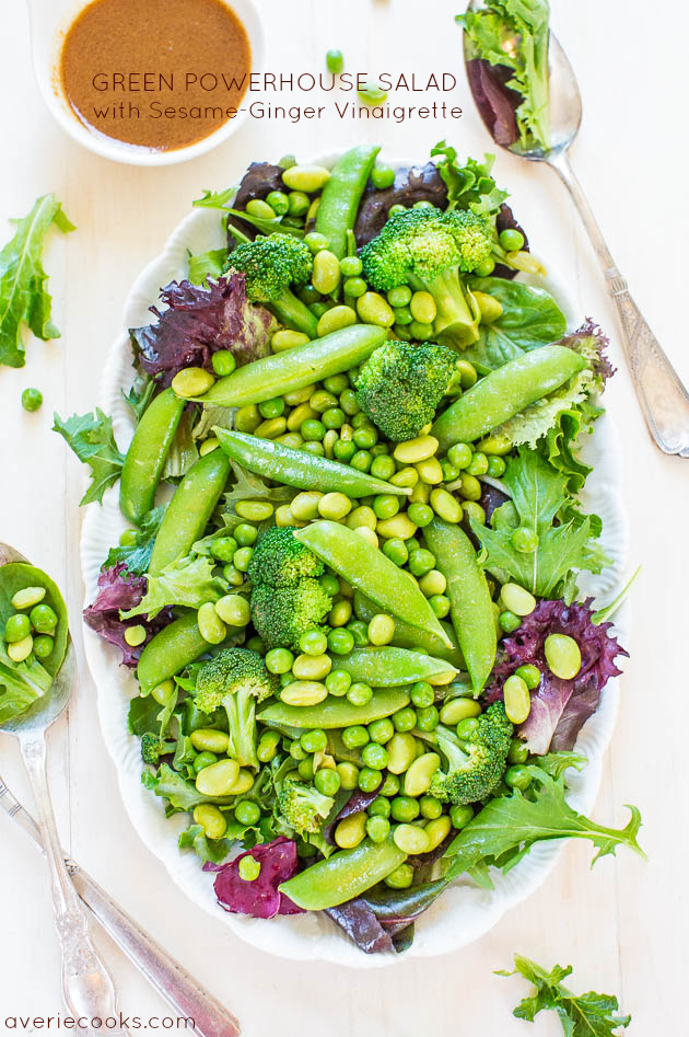 Green Powerhouse Salad with Sesame-Ginger Vinaigrette (vegan, GF) - Want to feel better, stronger, healthier? This salad does wonders!