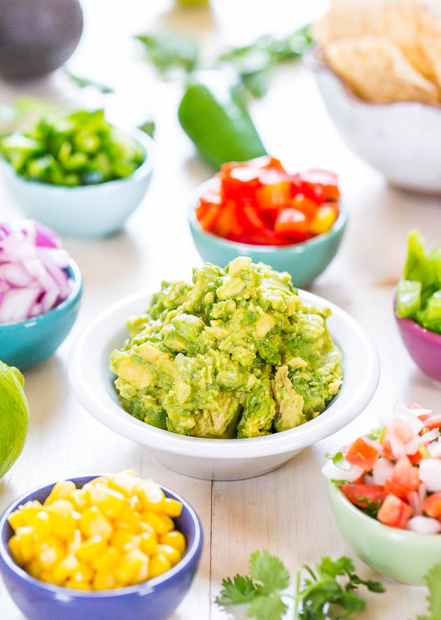 Do-It-Yourself Guacamole Bar - Make your own guacamole bar and have fun taste-testing the options! Great party idea that everyone loves!
