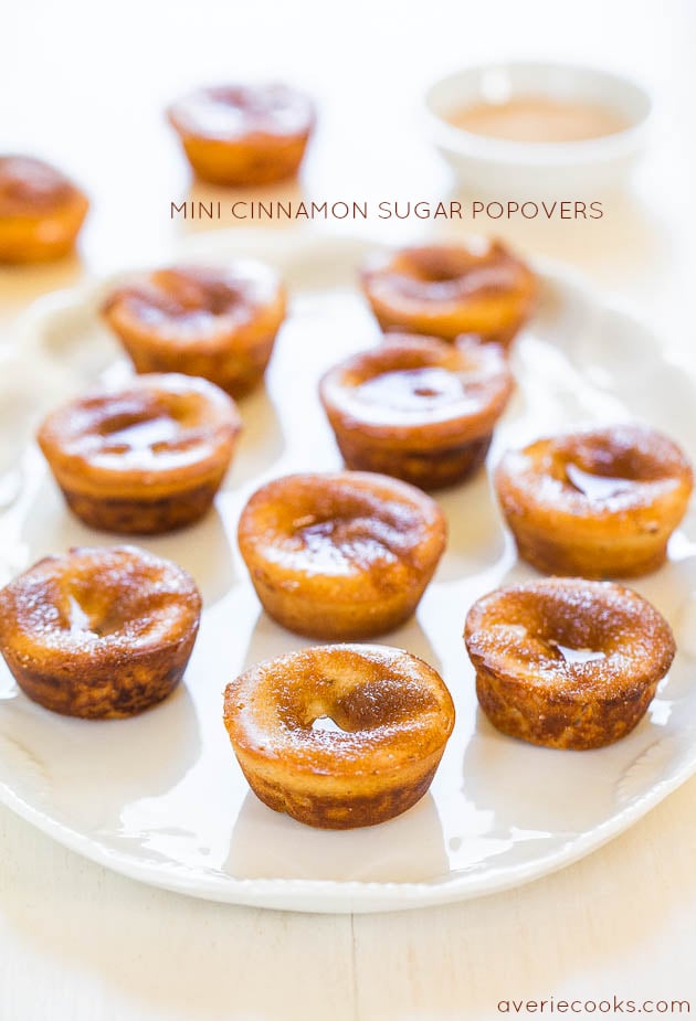 Mini Cinnamon Sugar Popovers - They taste like mini donuts and the blender batter is the easiest ever! No popover pan required!