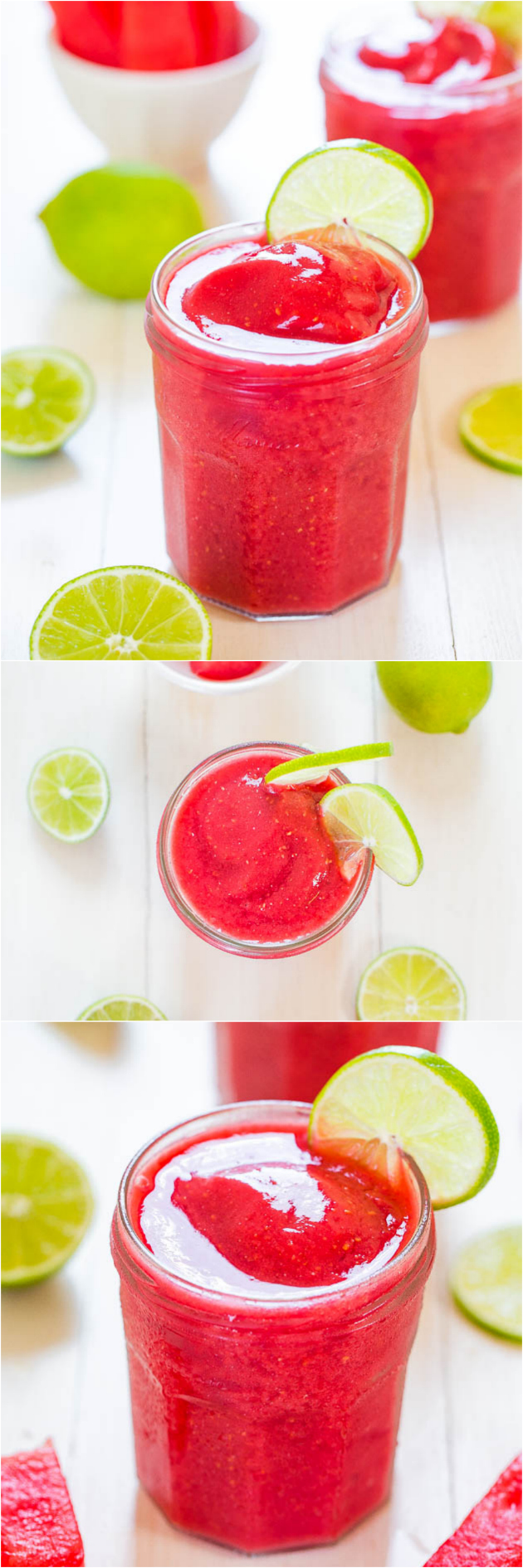 Watermelon Raspberry Slushies - Summertime in a glass! Cool, refreshing, and you'll want a refill before you know it!