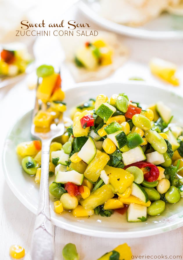 Sweet and Sour Zucchini Corn Salad - Packed with big, bold flavors and tons of crunch! Healthy, light and not just another salad! 