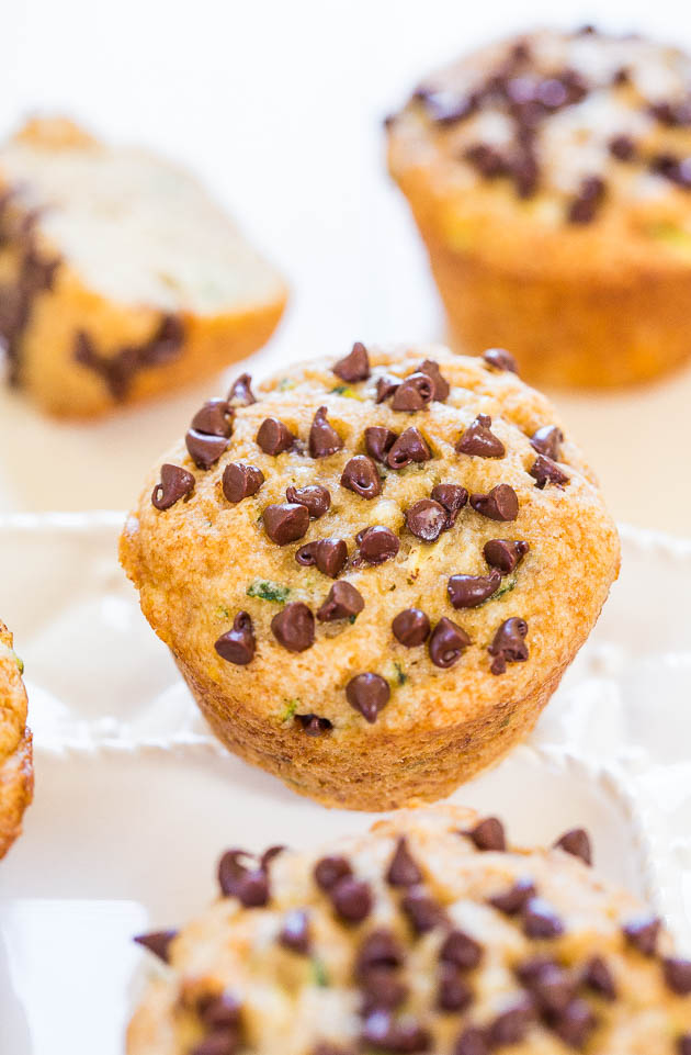 Banana Zucchini Chocolate Chip Muffins (vegan) - You'll never complain about eating your vegetables again! Soft, healthy, so good!