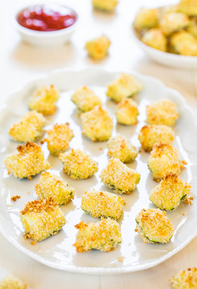 Tater-Less Parmesan Zucchini Tots - You'll never miss the taters! Crispy, crunchy, and sooo good! You'll forget you're eating zucchini!