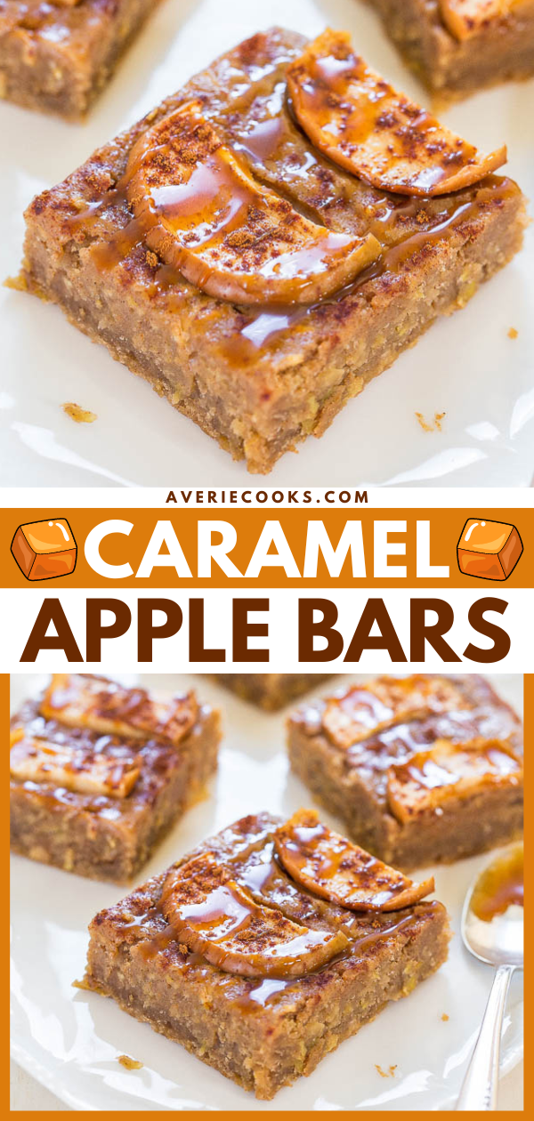 Caramel Apple Bars — Super soft, moist, chewy, and all the flavor of caramel apples minus the stick! You're going to love these apple caramel bars!