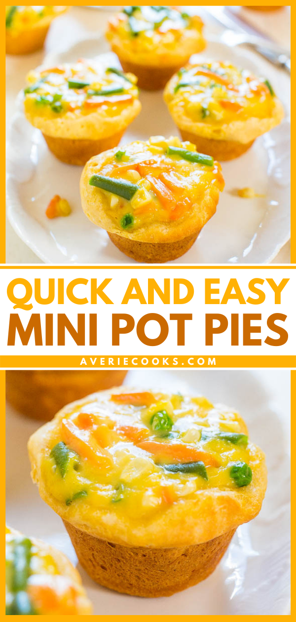 Easy Mini Pot Pies - Comfort food in a hurry that everyone loves! Just 3 main ingredients and 30 minutes until these babies are ready!