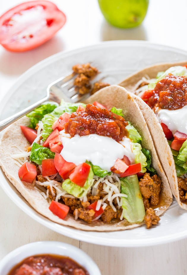 Healthy Beefy Tacos (vegan) - Just like the real thing but a million times healthier! So good, hearty and taste JUST like the real deal!