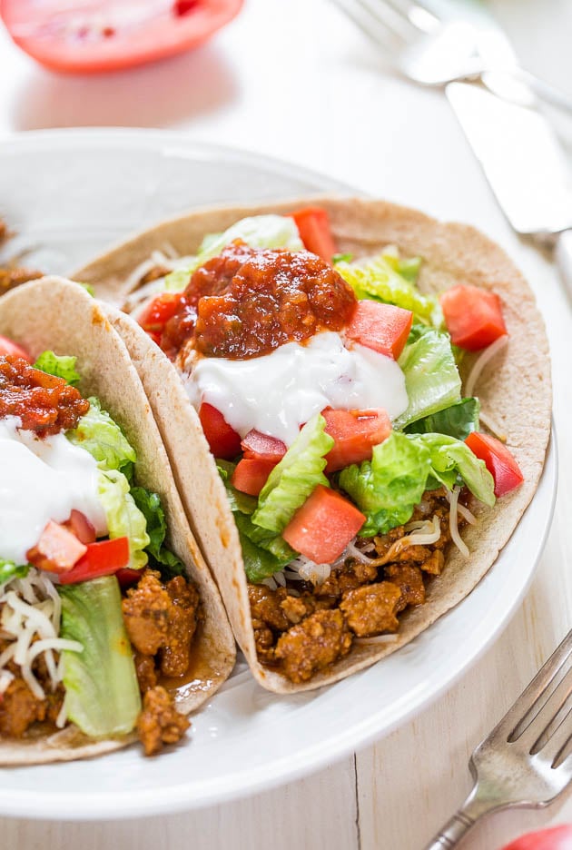 Healthy Beefy Tacos (vegan) - Just like the real thing but a million times healthier! So good, hearty and taste JUST like the real deal!