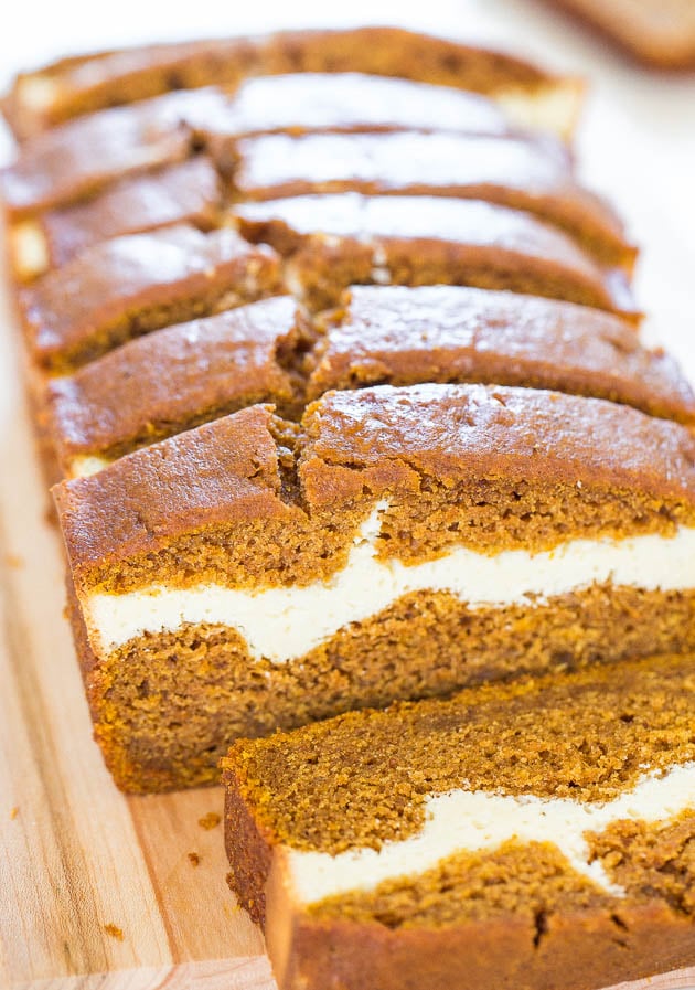 homemade pumpkin bread with cream cheese filling