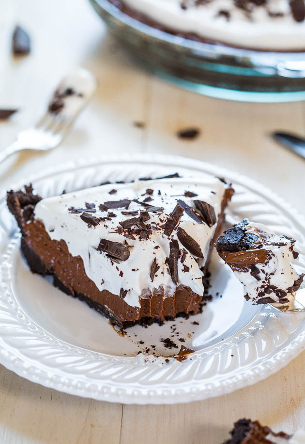 slice of French Silk Pie on white plate