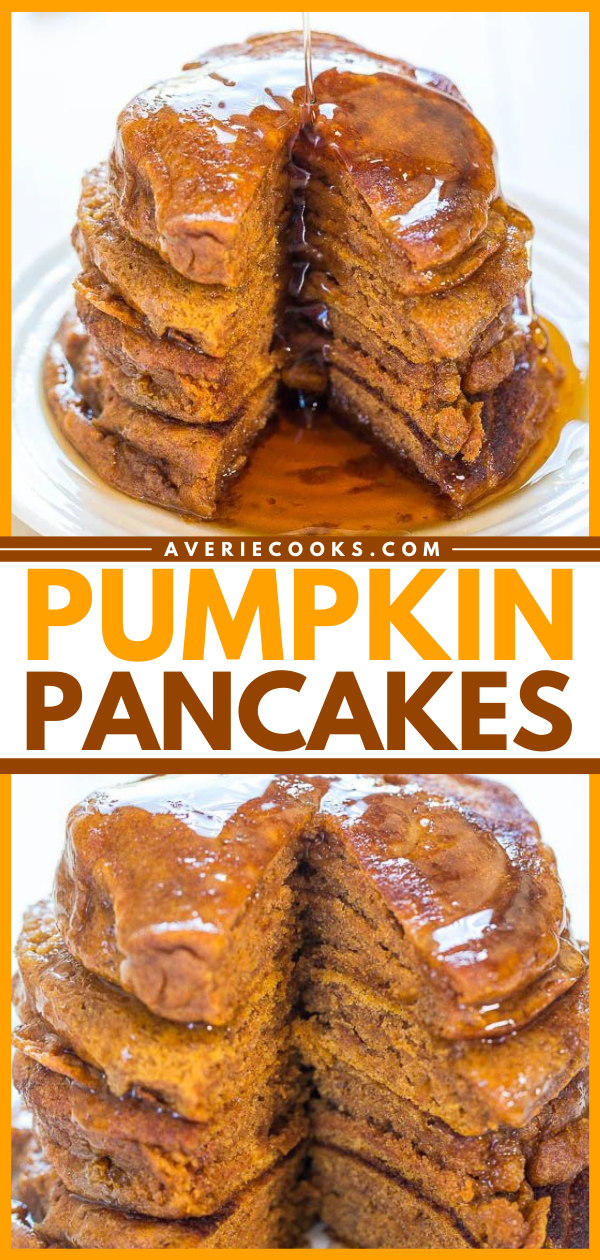 Pumpkin Pancakes — Soft, fluffy, and packed with big pumpkin flavor! Perfect comfort food for chilly mornings when a smoothie just won't do!