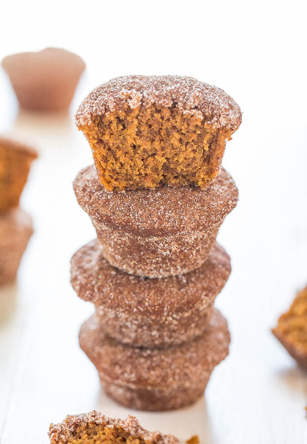 stack of Cinnamon Sugar Mini Pumpkin Muffins 