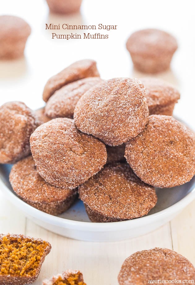 Cinnamon Sugar Mini Pumpkin Muffins  - Dulce De Leche Churro Muffins