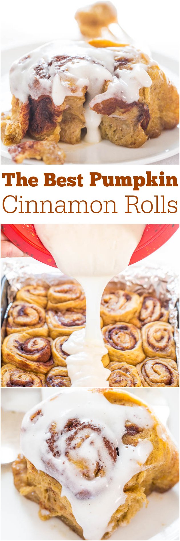 The Best Pumpkin Cinnamon Rolls — Super soft, fluffy pumpkin spice cinnamon rolls topped with a cream cheese glaze! Move over, Cinnabon, these are better!!