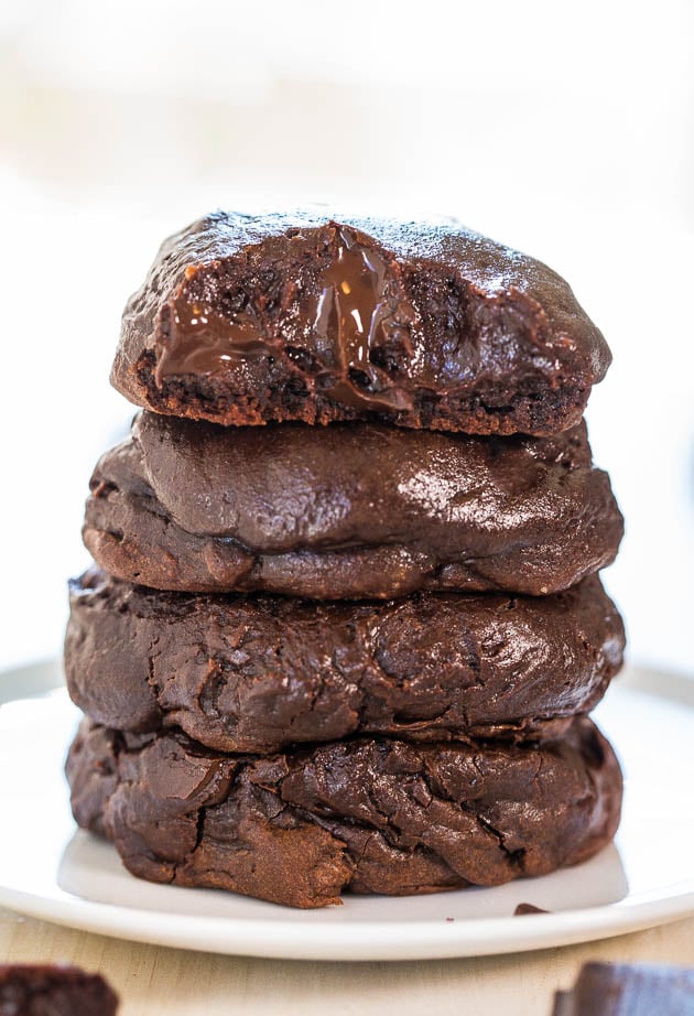 Triple Chocolate Brownie Cookies — These cookies are fudgy, rich, ultra chocolaty and taste like brownie batter! Crazy good!! 