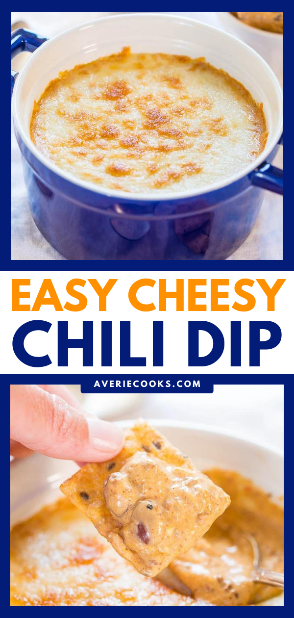Easy Chili Cream Cheese Dip — Just a few ingredients and 5 minutes is all you need for this super easy dip packed with flavor! And CHEESE! So good!!!